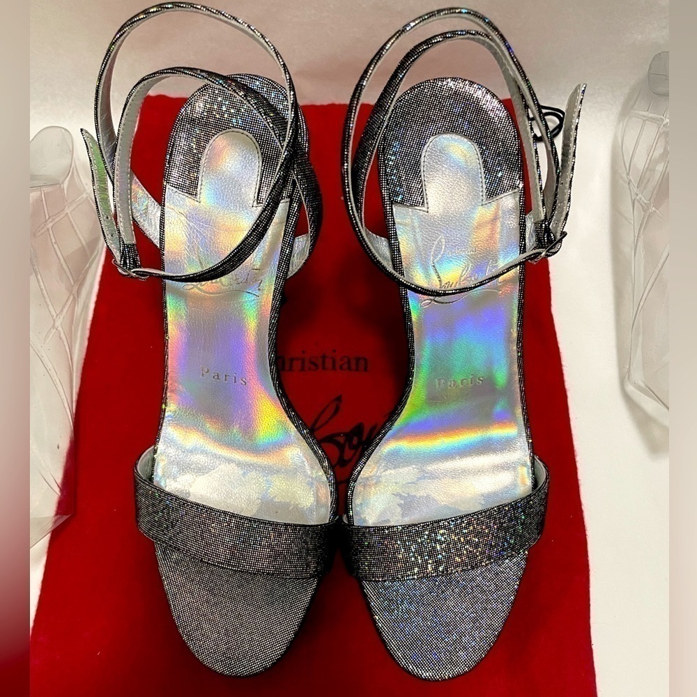 Christian Louboutin LoubiQueen silver iridescent Glitter disco ball, 100mm EU38 - Picture 7 of 11